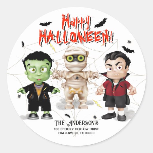 Sticker Rond La fête des monstres d'Halloween (Devant)