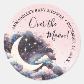 Sticker Rond La Fille Au-Dessus Du Baby shower Lune (Devant)