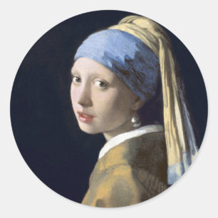 Sticker Rond La Fille Avec La Perle Écoutant