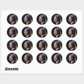 Sticker Rond La Fille Avec La Perle Écoutant (Feuille)