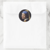 Sticker Rond La Fille Avec La Perle Écoutant (Sac)