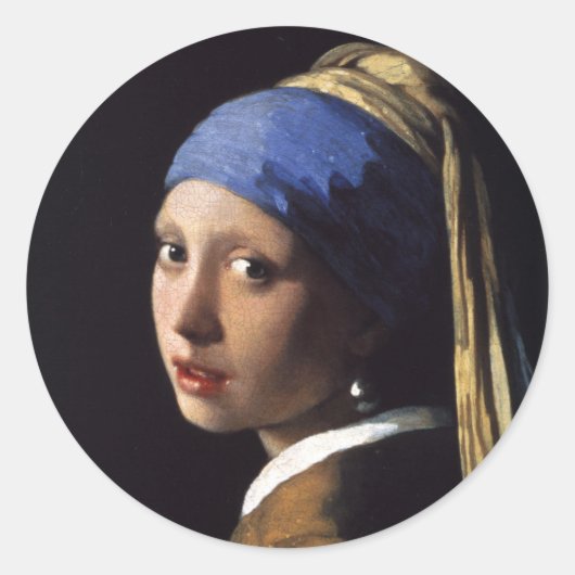 Sticker Rond La Fille Avec La Perle Écoutant (Devant)