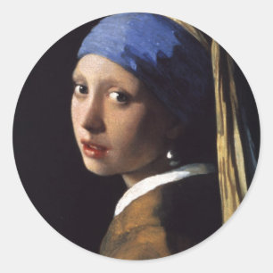 Sticker Rond La Fille avec la perle qui s'élève par Vermeer