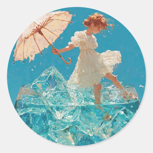 Sticker Rond La Fille dans le Verre (Devant)
