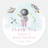 Sticker Rond La fille spatiale Astronaut rocket stars Baby show (Devant)