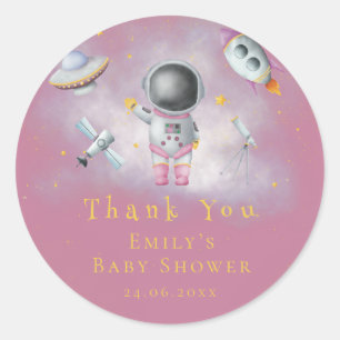 Sticker Rond La fille spatiale Astronaut rocket stars Baby show