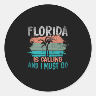 Sticker Rond La Floride appelle et je dois y aller Rétro Palmie