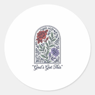 Sticker Rond La foi florale vintage de Dieu s'en charge