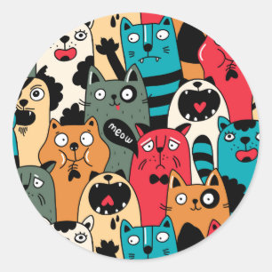 Sticker Rond La foule de chats