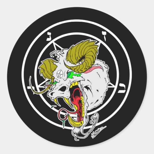 Sticker Rond La gile folle de Baphomet (Devant)