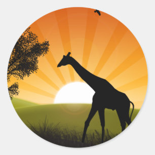 Sticker Rond La Girafe En Déplacement