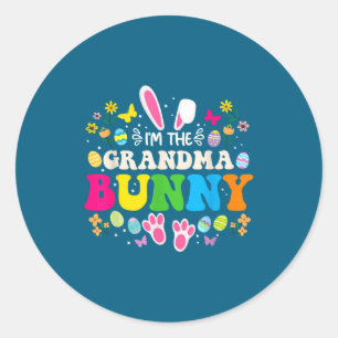 Sticker Rond La grand-mère lapin drôle de Pâques famille appari