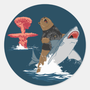 Sticker Rond La grande évasion - cavalerie de requin d'ours