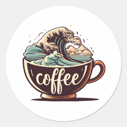Sticker Rond La Grande Vague De Café (Devant)