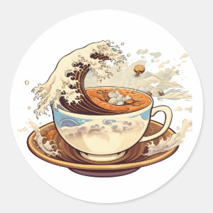 Sticker Rond La grande vague de café