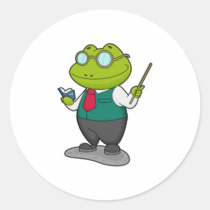 Sticker Rond La grenouille comme enseignant avec livre