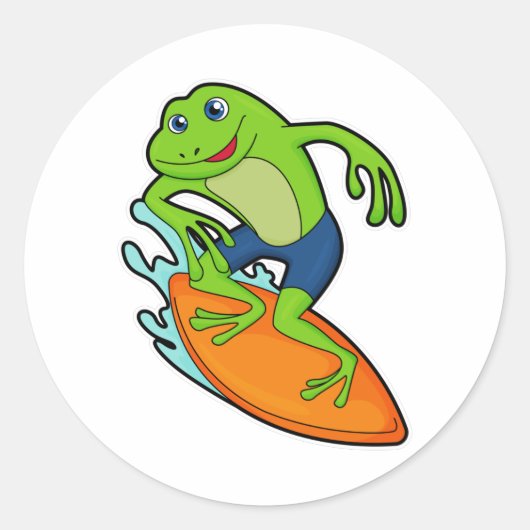 Sticker Rond La grenouille comme surfeur avec Surfer (Devant)
