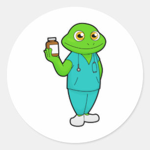 Sticker Rond La grenouille en tant qu'infirmière en médecine et