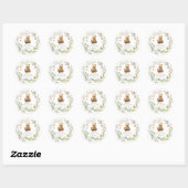 Sticker Rond La joie de la nature Ours Baby Shower (Feuille)