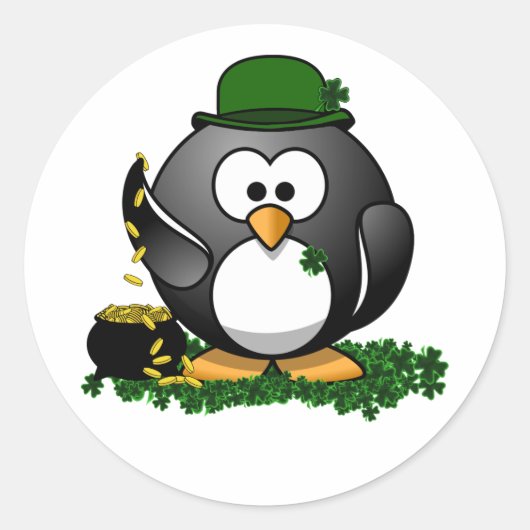 Sticker Rond La journée de la Saint-Patrick Pingouin Chanceux a (Devant)