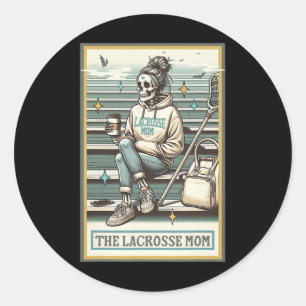 Sticker Rond La Lacrosse Maman Squelette Carte Tarot Drôle Mère