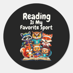 Sticker Rond La lecture est le sport préféré des animaux drôles