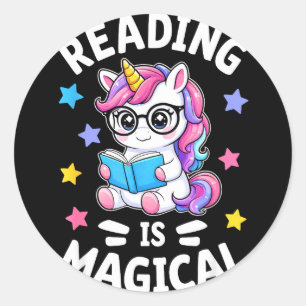 Sticker Rond La lecture est une bibliothécaire licorne mignonne