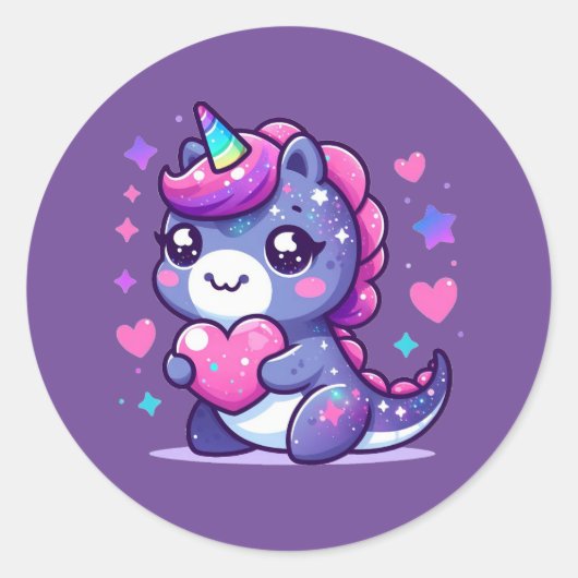 Sticker Rond La licorne de Kawaii Cute Valentine (Devant)