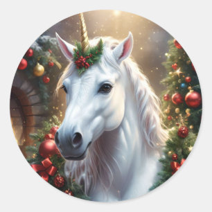 Sticker Rond « La Licorne de Noël »