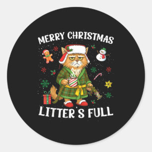 Sticker Rond La litière est pleine Joyeux Noël Amusant Les amat