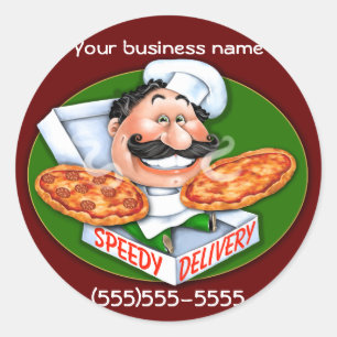 Sticker Rond La livraison rapide de pizza de chef italien fou