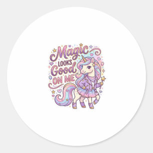 Sticker Rond La magie de la licorne me va bien Graphisme Blanc