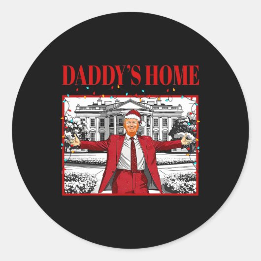 Sticker Rond La maison de papa pour Noël Père Noël drôle Trump  (Devant)
