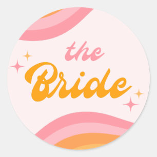 Sticker Rond La mariée groovy rose et orange