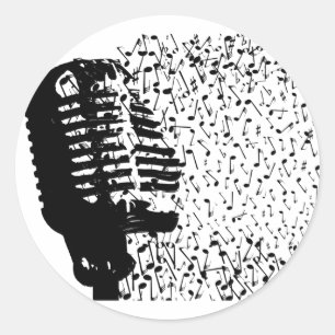 Sticker Rond La Mic Abstraite S'Écrasant En Notes Musicales