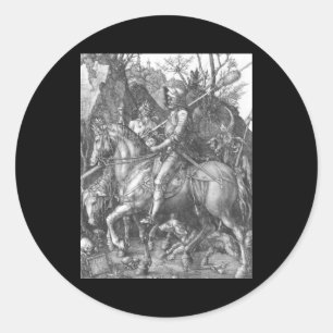Sticker Rond La mort de chevalier d'Albrecht Durer et le diable
