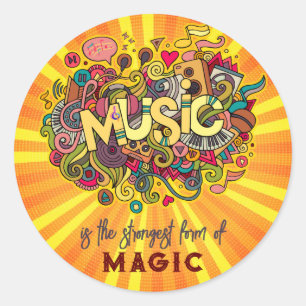 Sticker Rond La musique est magique Citation personnalisable Ar
