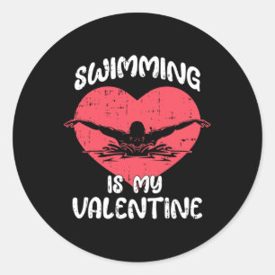 Sticker Rond La natation est ma Saint Valentin Coeur Amour Nage
