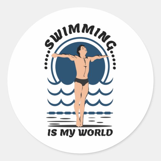 Sticker Rond La natation est mon monde - nager à Speedo (Devant)