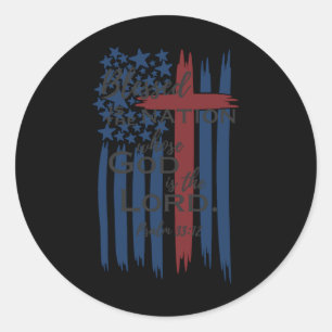 Sticker Rond La Nation Dont Dieu Est Le Seigneur Drapeau Améric