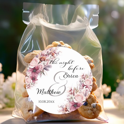 Sticker Rond La nuit avant Dusty Pink Boho Floral Mariage
