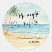 Sticker Rond La nuit d'avant plage et palmiers Mariage (Devant)