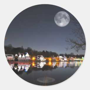 Sticker Rond La nuit froide de l'hiver sur Boathouse Row