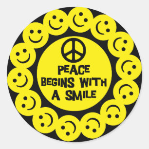 STICKER ROND LA PAIX COMMENCE PAR UN SOURIRE