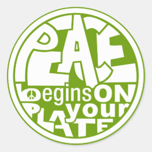 Sticker Rond La paix végétalienne de slogan commence de votre