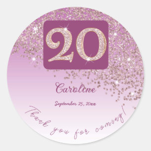 Sticker Rond La Parties scintillant Rose d'or, 20e anniversaire
