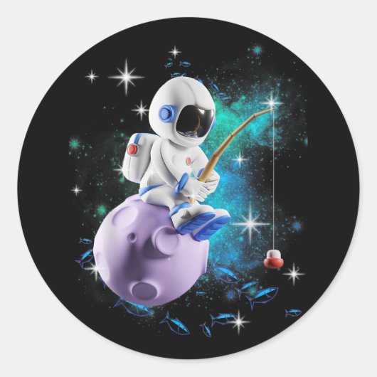 Sticker Rond La Pêche Des Astronautes Dans L'Espace Galaxique (Devant)