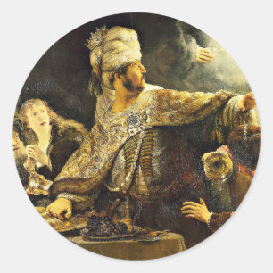 Sticker Rond La peinture de Rembrandt, Le Festin de Balthazar,