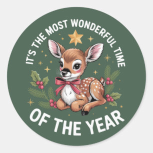 Sticker Rond La période la plus merveilleuse Noël cerf vintage