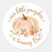 Sticker Rond La petite citrouille d'automne a un an (Devant)